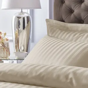 300 Thread Count Cotton Satin Stripe Duvet Cover Set Natural / Kingsize  - 2  Standard Pillowcases