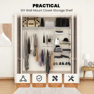 Costway Wall Mounted Closet System Metal Hanging Storage Organizer Rack with Hanging Rod