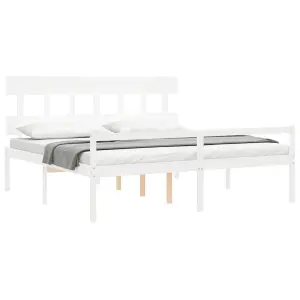 Berkfield Bed Frame with Headboard White Super King Size Solid Wood