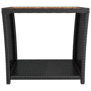 Berkfield Tea Table with Wooden Top Black Poly Rattan&Solid Wood Acacia