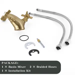 BATHWEST Gold Bathroom Tap Brass Vic Basin Mixer Tap Two-Handle Bathroom Mixer Tap