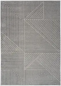 Grey Ivory Geometric ,Luxurious Modern Abstract Easy to clean Rug for Bedroom & Living Room-160cm X 221cm