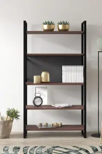 Meta Bookcase Free Standing Storage Shelf with Metal Frame, 86 x 35 x 165 cm 5 Display Shelves, Bookshelf, Open Cabinet, Walnut