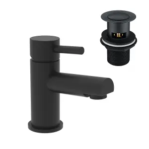 Nes Home Bathroom Basin Single Lever Mixer Tap & Waste Matt Black