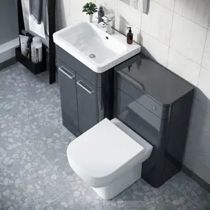 Nes Home Afern 500mm Vanity Basin Unit, WC Unit & Debra Back to Wall Toilet Anthracite