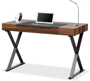 Homeology ADONIS Walnut and Matte Black Legs Ergonomic Home Office Luxury Computer Desk