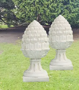 PAIR of Extra Large Stone Acorn Garden Patio, Wall Ornaments in Cream Finish