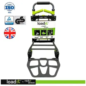 LoadIt 130kg Folding Trolley Sack Truck Barrow, Hand Truck, Moving Trolley on Wheels, Heavy Duty, Bungees, ISO 9001 & TUV GS