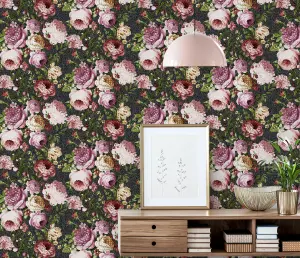 Arthouse Tapestry Floral Charcoal/Pink Wallpaper