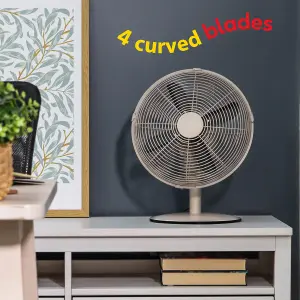 Russell Hobbs Desk Fan Electric Cooling in Greige 3 Speed Settings RHMDF1201GR