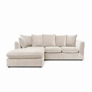 Lucas Water Repellent Velvet Chenille Left Facing Corner Sofa in Cream