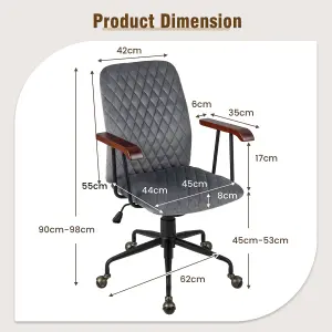 Costway Velvet Leisure Chair Adjustable Swivel Home Office Chair Rolling Computer Chair Grey