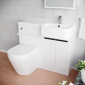 Nes Home Right Hand Basin Vanity Unit, With Black Handles, WC Unit & Rimless Toilet