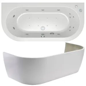 Cooke & Lewis Helena White Oval Curved Bath, panel & wellness system set (L)1700mm