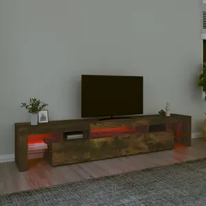 Berkfield TV Cabinet with LED Lights Smoked Oak 215x36.5x40 cm