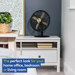 Russell Hobbs Desk Fan Electric Cooling Brushed Gold & Black 3 Speed RHMDF1201BG