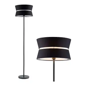 First Choice Lighting Hayley Black Floor Lamp with Black Layered Shade