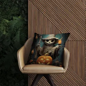 Creepy Ghost With Pumpkins Outdoor Cushion 45cm x 45cm