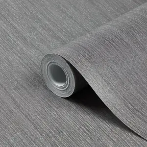 GoodHome Lery Dark grey Glitter effect Pleated Textured Wallpaper