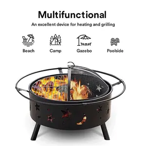 Astral 2-in-1 Fire Pit with BBQ with Spark Guard & Poker