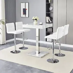 Furniture In Fashion Topaz Magnesia Effect High Gloss Bar Table 4 Coco White Stools