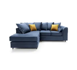 Chicago Velvet Left Facing Corner Sofa in Dark Blue