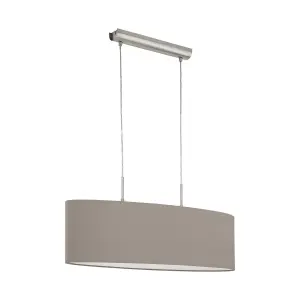 Pendant Ceiling Light Colour Satin Nickel Steel Shade Taupe Fabric Bulb E27 2x60W