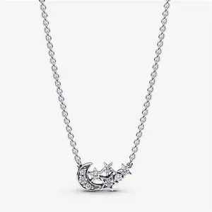 Pandora Sparkling Moon & Star Collier Necklace - Sterling Silver / Cubic Zirconia - Sz. 45 cm