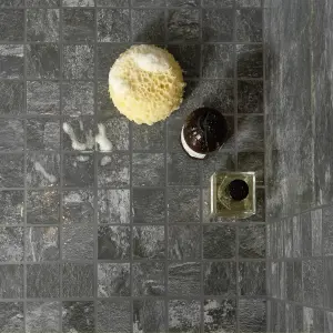 Shaded slate Anthracite Matt Porcelain Mosaic tile sheet, (L)300mm (W)300mm