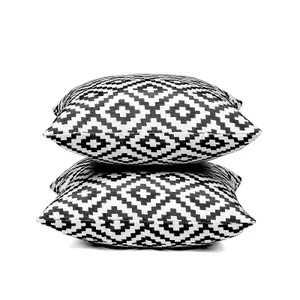 Brentfords 2 x Geometric Cushion Cover Filled Water Resistant, 45 x 45cm - Black