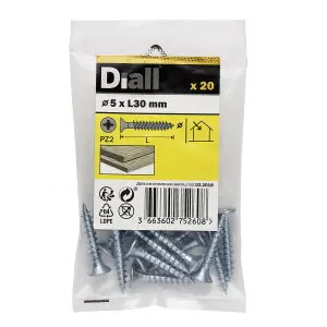 Diall Double-countersunk Zinc-plated Carbon steel Screw (Dia)5mm (L)30mm, Pack of 20