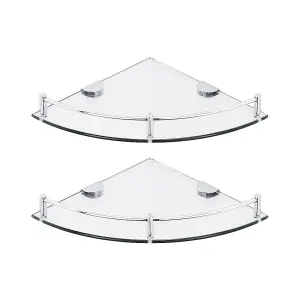 2 Pcs Silver Glass Bathroom Corner Shelf  Wall Mounted 6mm Tempered Glass