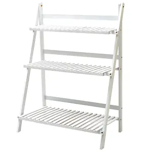 Garden White 3-Tier Foldable Wooden Plant Stand