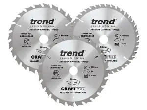 Trend CraftPro Cordless Saw Blade 165 x 20mm x 24T/40T (Pack 3)