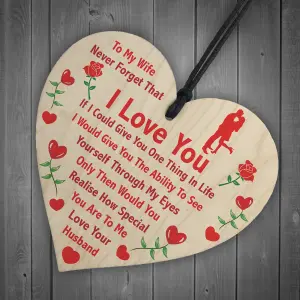 Red Ocean Wife Gifts From Husband I LOVE YOU Wooden Heart Valentines Anniversary Gift For Wife