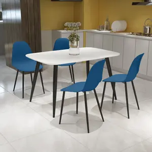 Core Products Aspen White 120cm Rectangular Dining Table with 4 Blue Plastic Curve Design Chairs