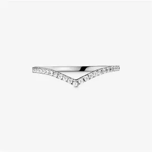 Pandora Sparkling Wishbone Ring - Sterling Silver / Cubic Zirconia - Sz. 50