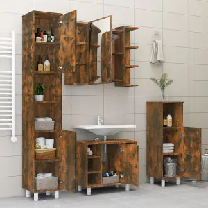 Berkfield Bathroom Mirror Cabinet Smoked Oak 80x20.5x64 cm Engineered Wood