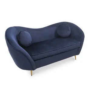 2 Seater Loveseat Small Sofa in Velvet Navy Blue Fabric