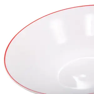 Set of 4 White Ceramic Dinner Bowls with Elegant Red Rim - Durable & Stylish