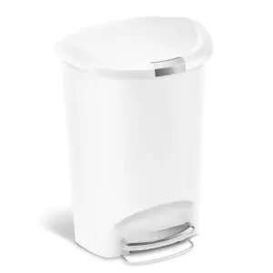 simplehuman 50L Semi-Round Kitchen Pedal Bin with Lid Lock, Silent Soft Close Lid, Strong Steel Pedal, White Plastic