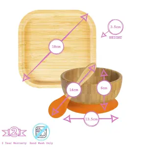 Tiny Dining - Square Bamboo Suction Baby Feeding Set - Orange - 4pc