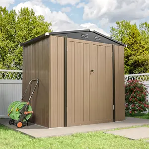 6x4 ft Apex Roof Metal Shed Garden Storage Shed Tool House with Lockable Double Door