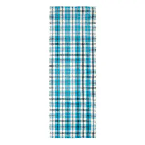 Homescapes Irvine Handwoven Blue Tartan 100% Cotton Rug, 66 x 200 cm