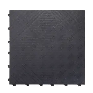 Nicoman Heavy Duty Interlocking Garage Tile Solid Deckplate Pattern - 40cm x 40cm - Black