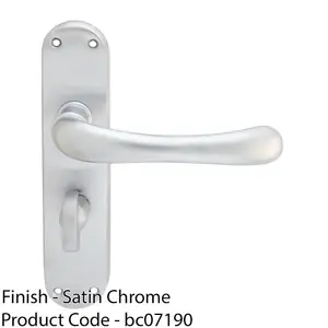 Rounded Smooth Bathroom Latch Door Handle - Satin Chrome Lever On Backplate