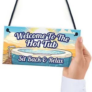 Red Ocean HOT TUB SIGN Hanging Shed Sign Summerhouse Plaque Welcome To Our Hot Tub Sign For Garden Outside Home Decor