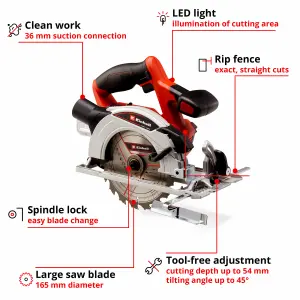 Einhell Power X-Change Cordless Circular Saw - 165mm Blade - With Dust Extraction - With Battery And Charger - TE-CS 18/165-1 Li