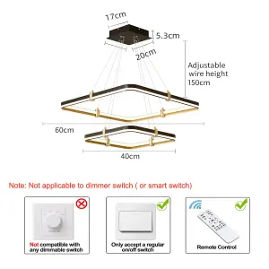 Garwarm Dimmable LED 2- Rectangular Ring Modern  Chandelier