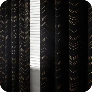 Deconovo Foil Printed Blackout Curtains 55 x 54 Inch Black 2 Panels Thermal Insulated Window Eyelet Curtains Bedroom Curtains